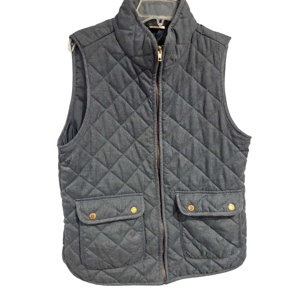 Artisan NY Womens Quilted Vest Navy Blue Herringbone Full Zip Gold Snaps Size L